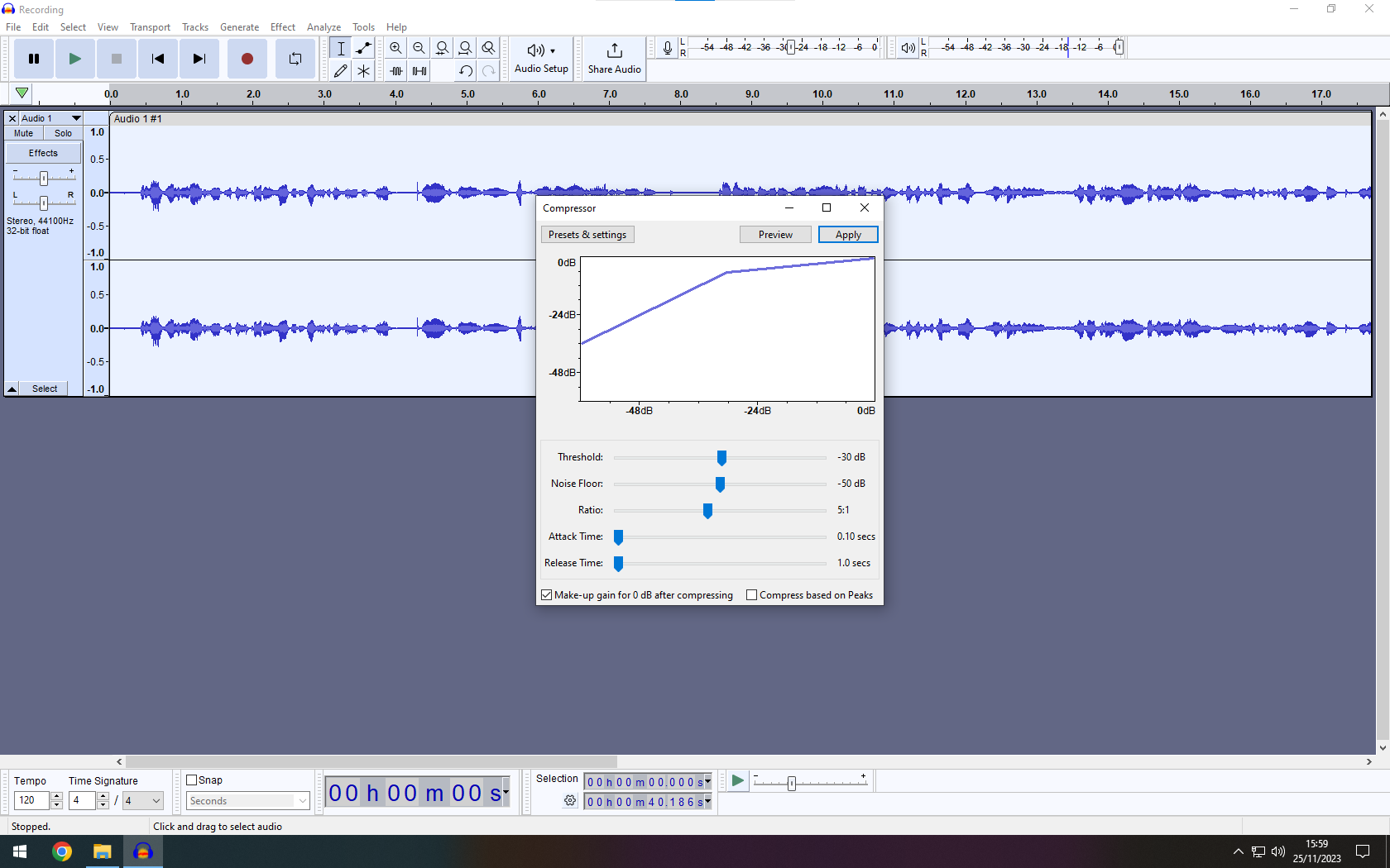 Audacity compressor window