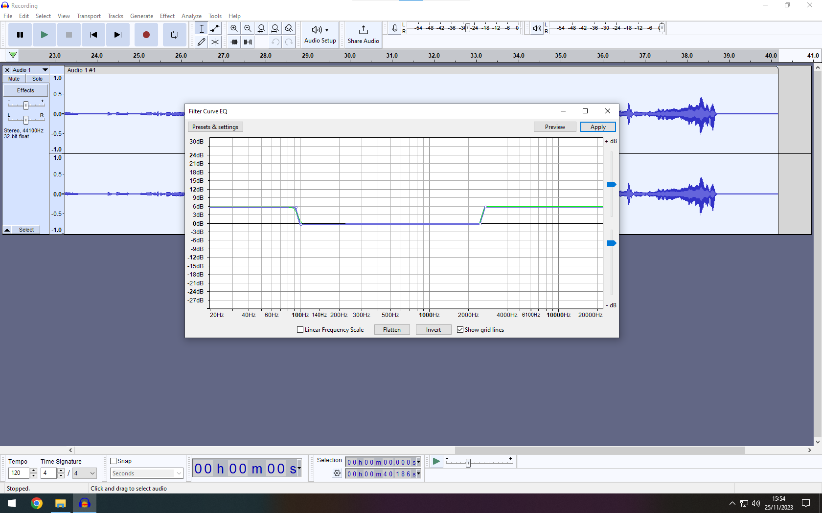 Audacity filter curve eq window