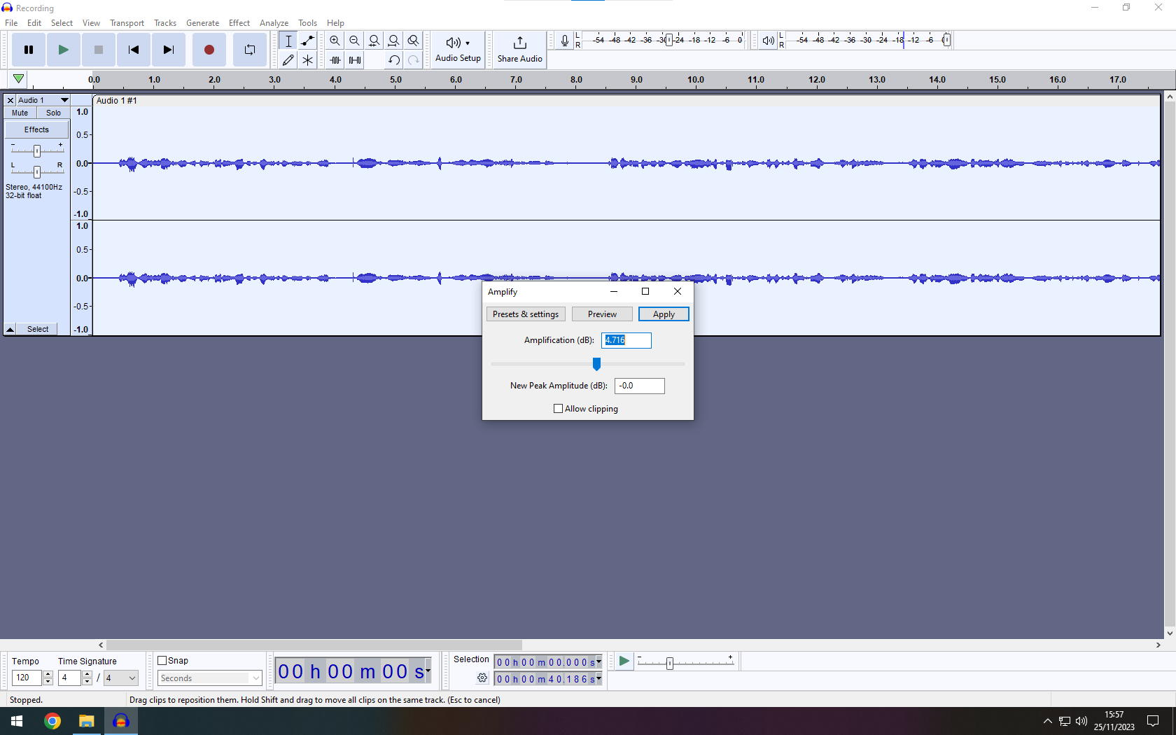 Audacity amplify window