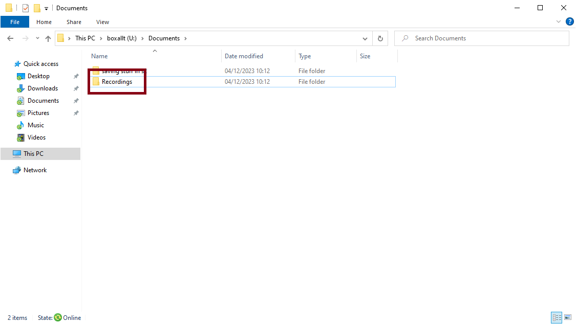 Recording folder in U drive