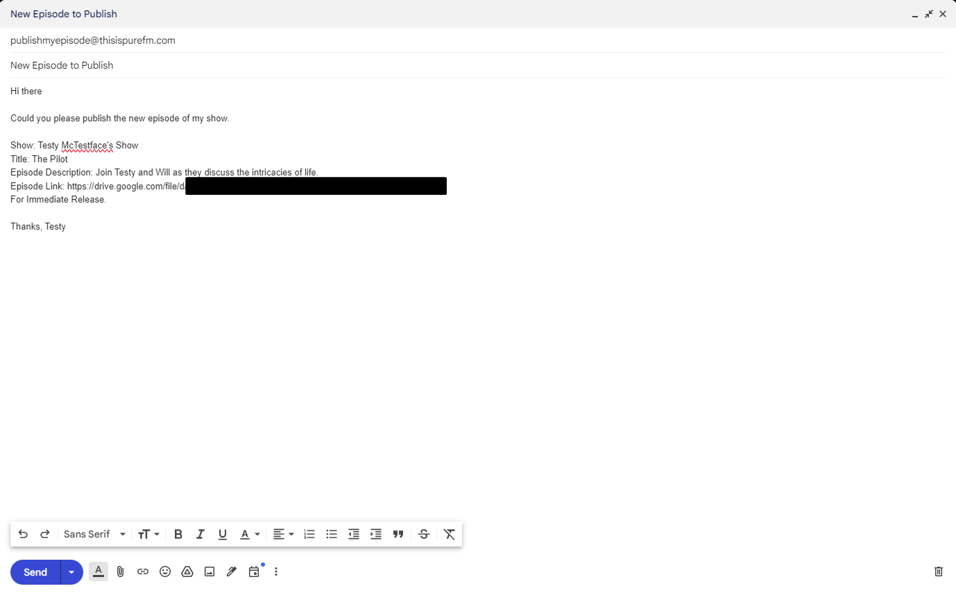 Gmail email with details