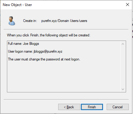 New User Object confirmation page