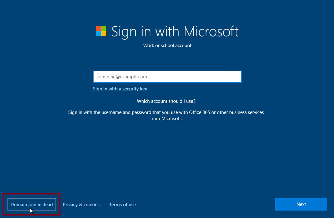 Sign in to microsoft account screen