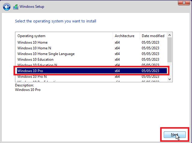 Select windows edition screen